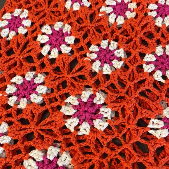 Flower Power Orange Pink Crochet L New Shorts Retro Hippie Festival Woodstock - Picture 3 of 4